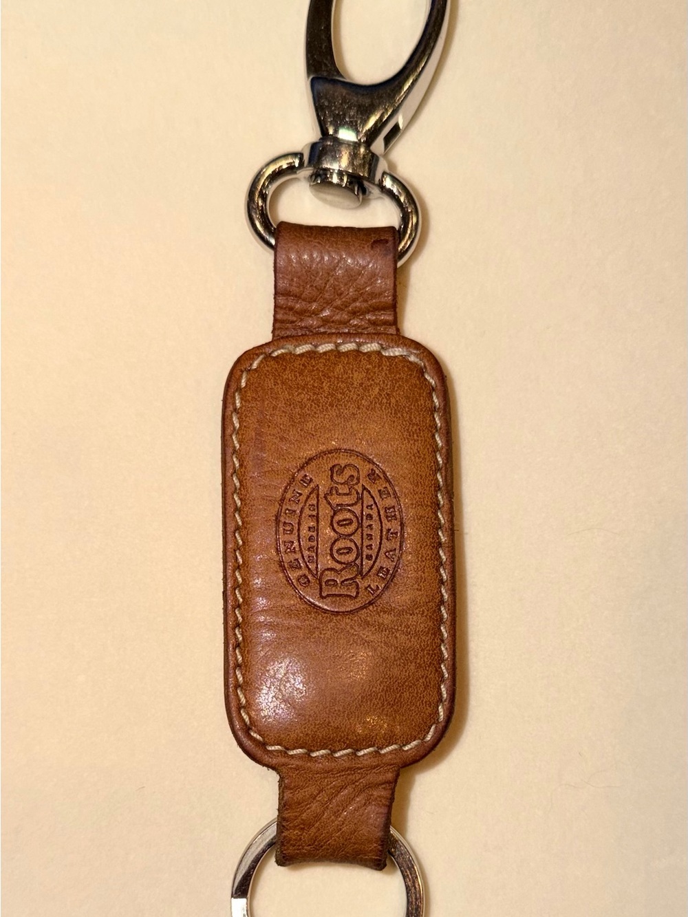 Roots Brown Leather Key Fob with Silver Hardware - Picture 1 of 4